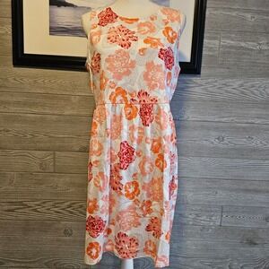 LOFT Sleeveless Sundress Cotton Coral‎ Flowered | Size L